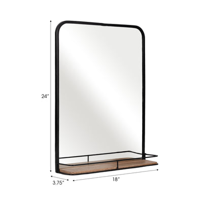 METAL, 18X24  MIRROR W/ FOLDING SHELF, BLACK/BROWN