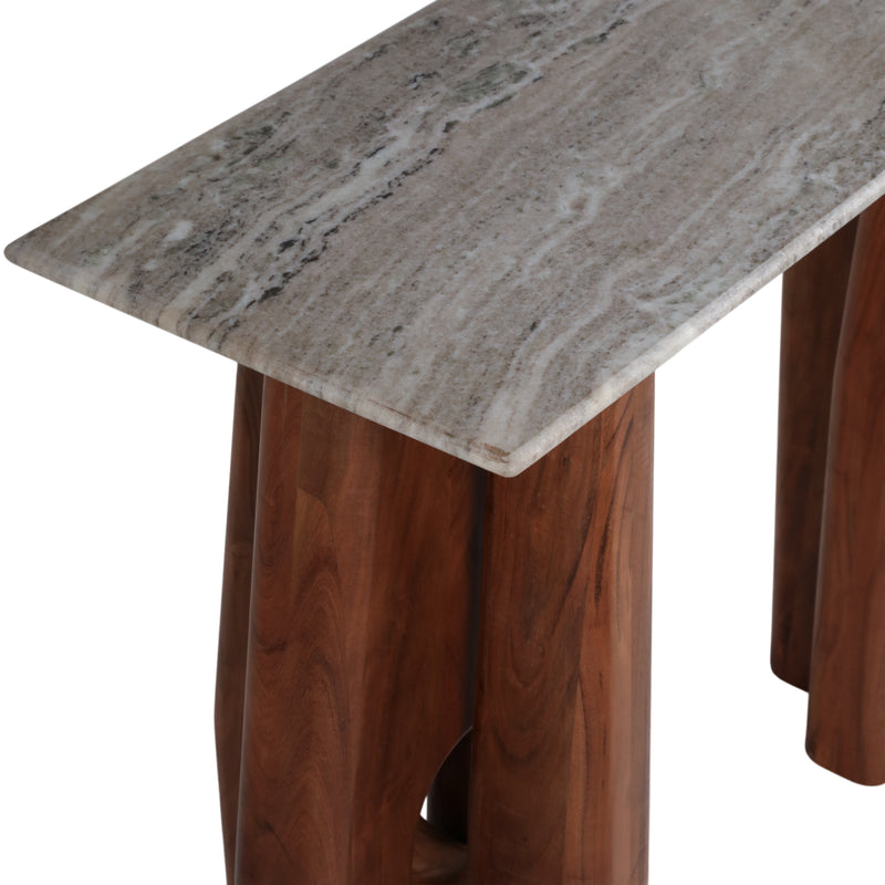 42x31tapered Legs Mrble Top Console Tble,tan/brwn