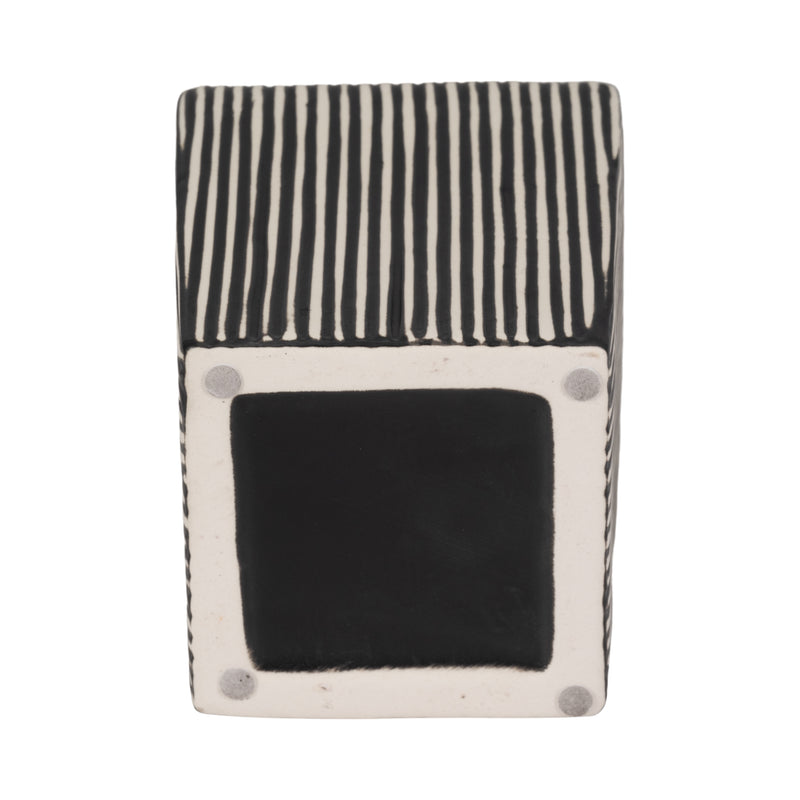 8 Lines Square Vase, Black/white