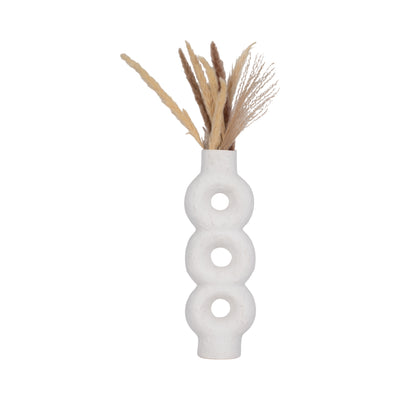 Cer, 17 Textured Stacked Circles Vase, White