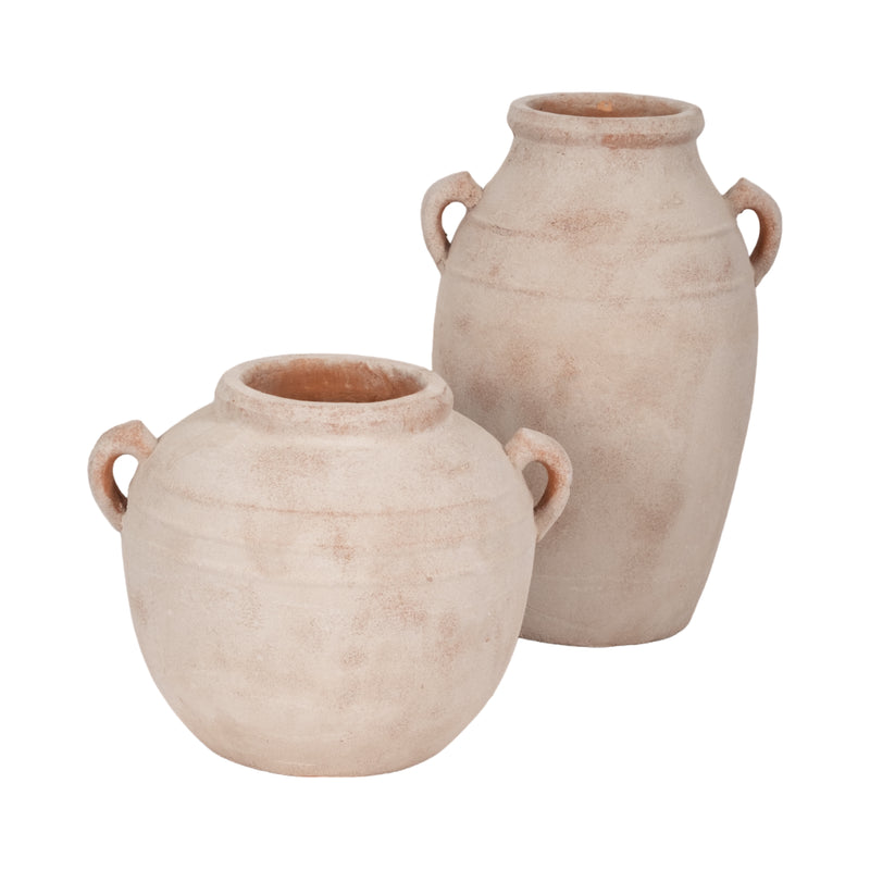 19 Weathered Terracotta Vase, White/natural