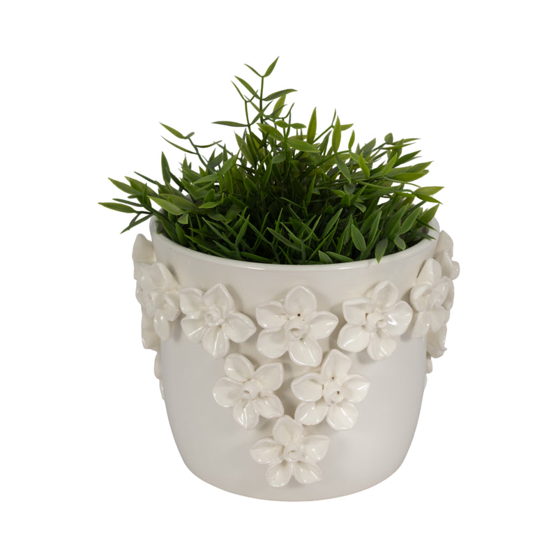 7 Floral Applique Planter, Ivory