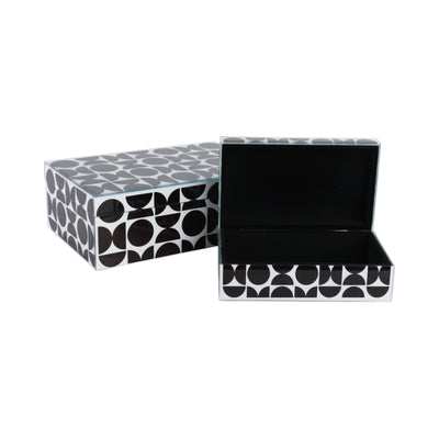 GLASS, S/2 8/11 MODERN PRINT BOXES, BLACK/WHITE