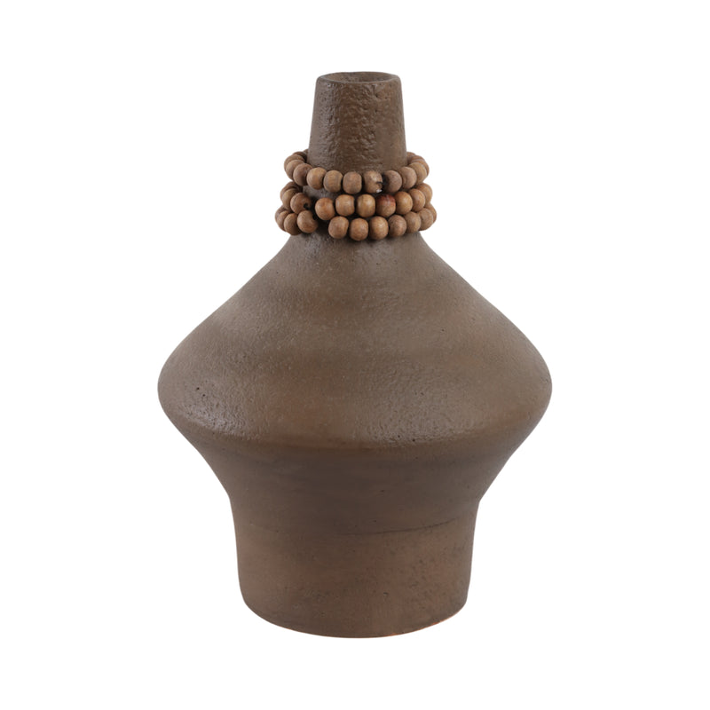 12 Tutwell Small Vase With Wood Beads, Brwn