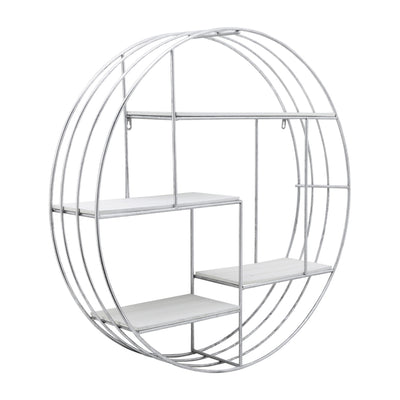 ROUND WOOD/METAL WALL SHELF WHITE/SILVER