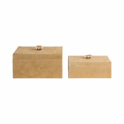 S/2 10/12 Benin Suede Boxes W/stone Knob, Ivory