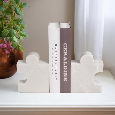 Marble, S/2 5 Puzzle Piece Bookends, White