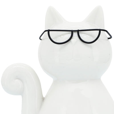 PORCELAIN, 8H CAT W/ GLASSES, WHITE