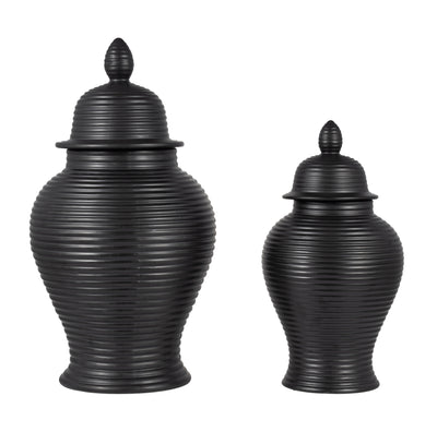 CER, 24 RIBBED TEMPLE JAR, BLACK