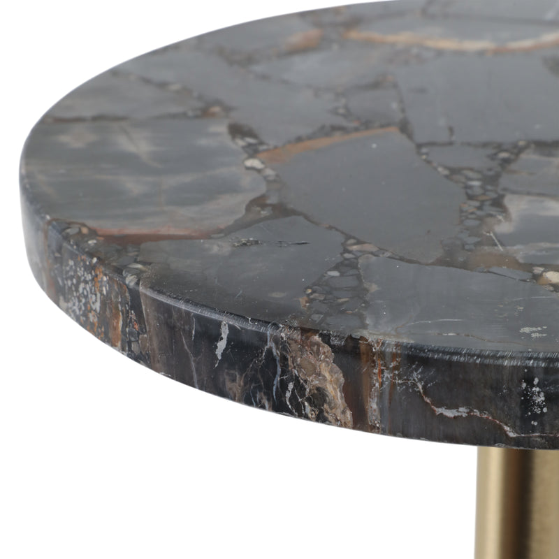 25x10 Petrified Wood Top Drink Table, Black/gold