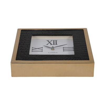 10 Faux Leather Croc Square Clock, Black/gold