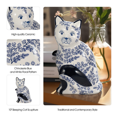 CER, 10 SITTING CHINOISERIE CAT, BLUE/WHITE