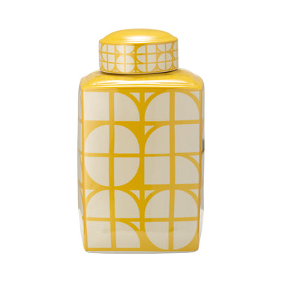 CER, 16H SQUARE JAR W/ LID, YELLOW/COTTON