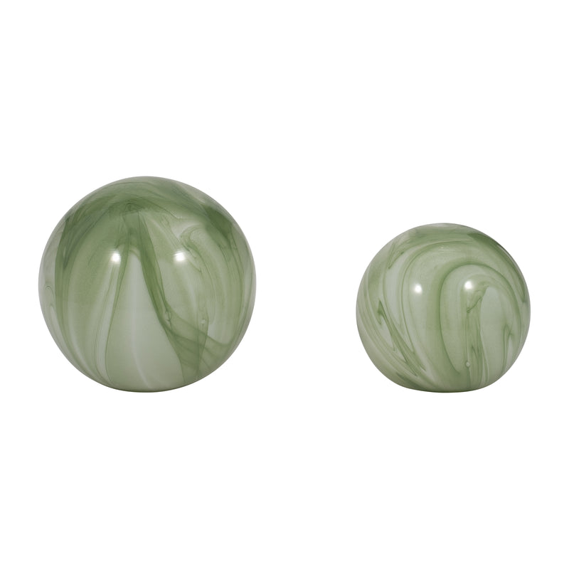 S/2 5/6 LUCINDA GREEN SWIRL SPHERES