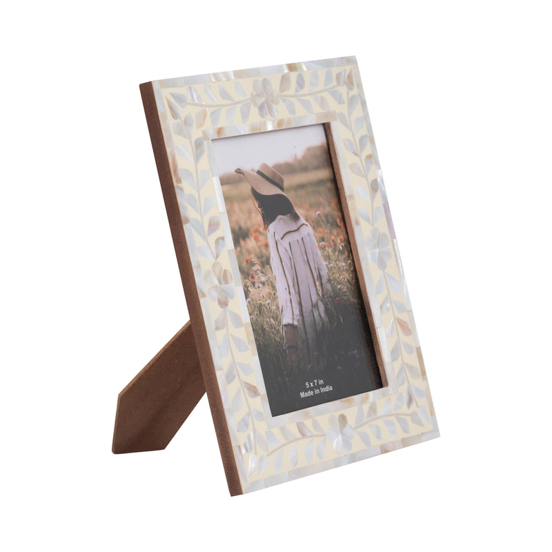 5x7 Mother Of Pearl Inlay Vine Photo Frame, Ivory