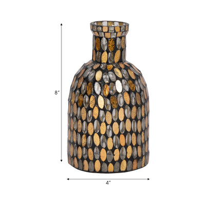 GLASS, 8H MOSAIC VASE, COPPER