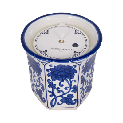 4, 6oz Fluted Chinoiserie Candle , Blue/white