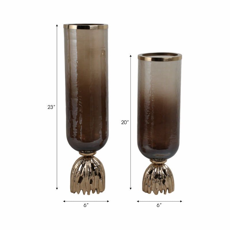 S/2 20/23oattan Glass Hurricanes, Brwn/gld