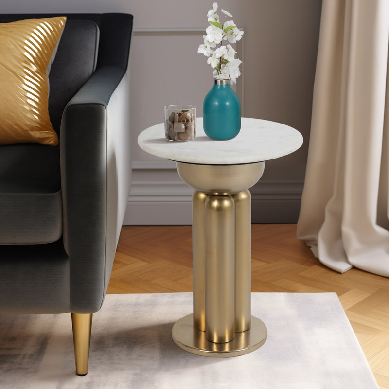 Metal, 22 Marble Top Side Table, Gold/white