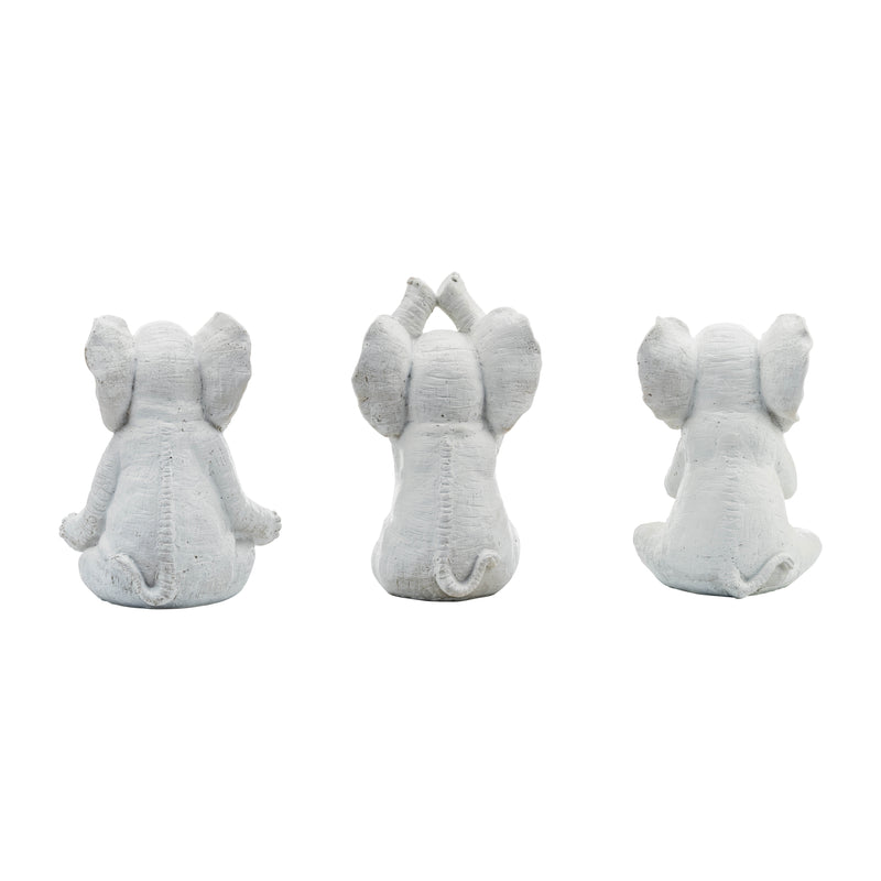 RESIN, S/3, 8H, YOGA ELEPHANTS, WT