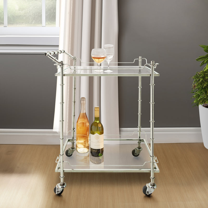 TWO TIER 30H ROLLING BAR CART, SILVER