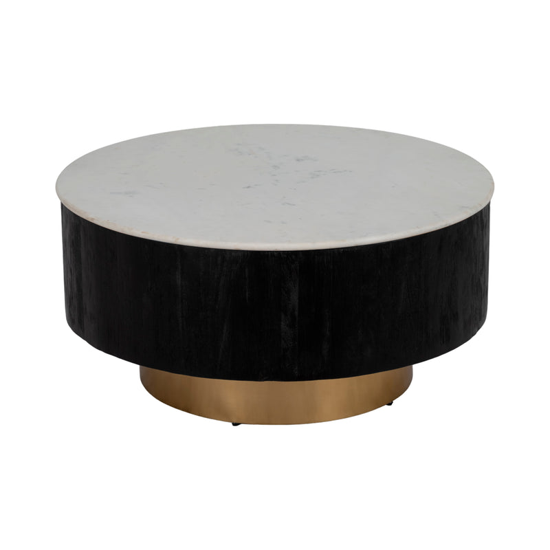 34 Gold Pedestal Coffee Table Marble Top, Wht/blk