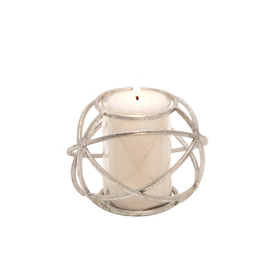 S/2 6 ORB CANDLE HOLDER , SILVER