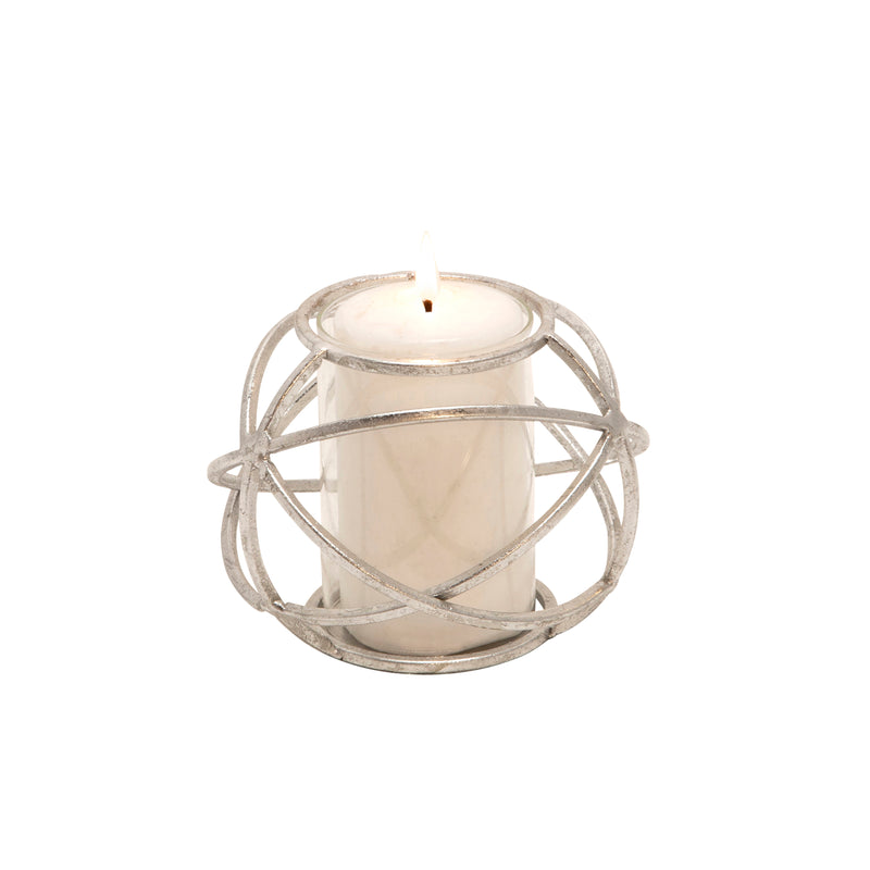 S/2 6 ORB CANDLE HOLDER , SILVER