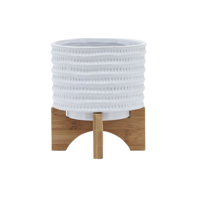 5 TEXTURED PLANTER W/ STAND, WHITE