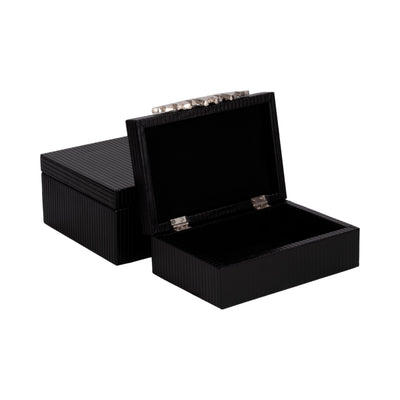 S/2 9/11 Boxes With Lines & Silver Handle, Black