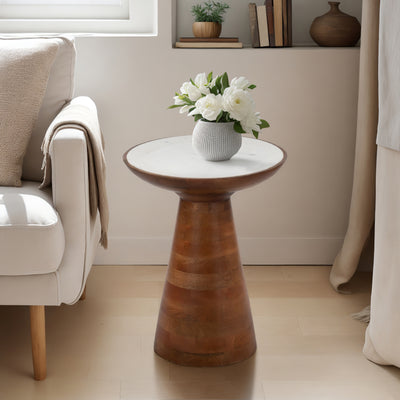 20 Wood Accent Table Marble Top, Natural/white