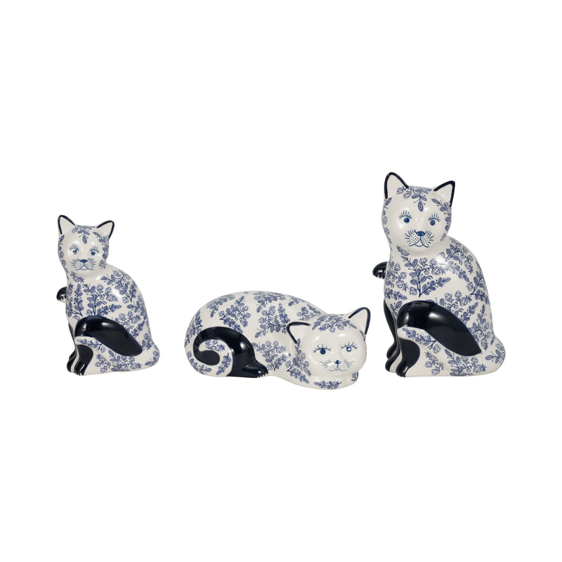 CER, 9 SLEEPING CHINOISERIE CAT, BLUE/WHITE