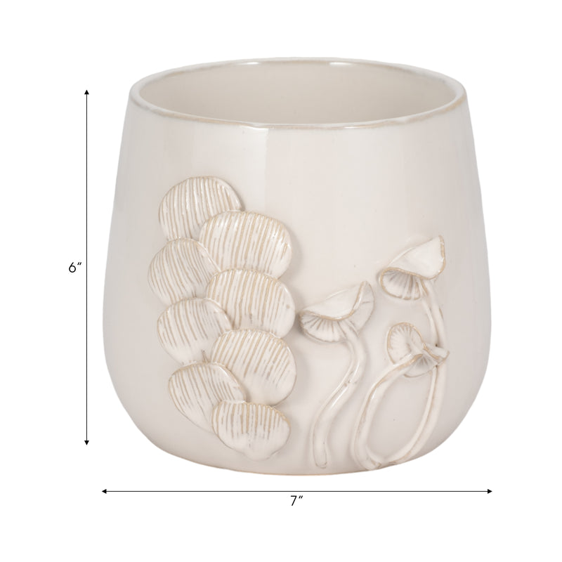 7 Mushroom Applique Planter, Ivory