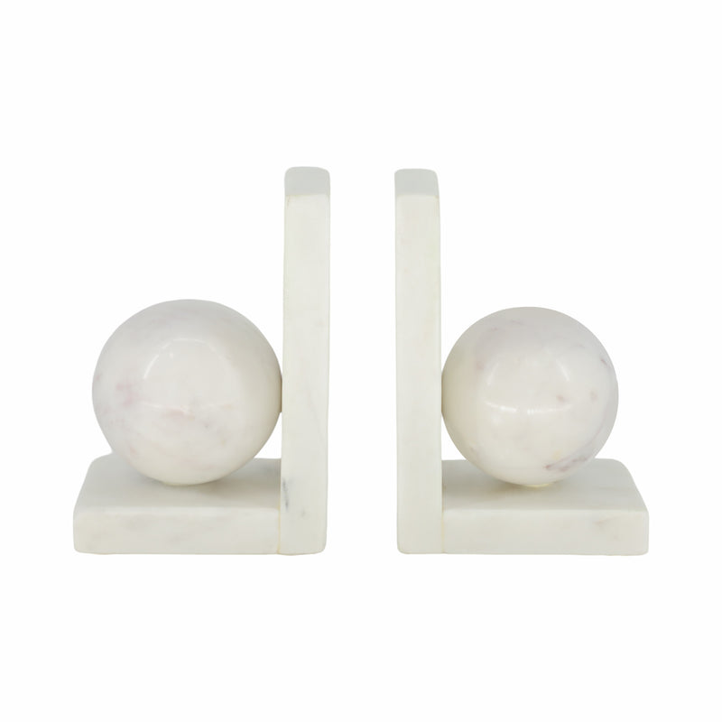 S/2 6 Marble Bookend With 3 Orb, White