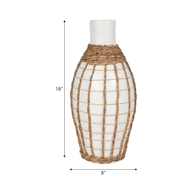 TERRACOTTA, 18H BOTTLE VASE, WHITE/BROWN