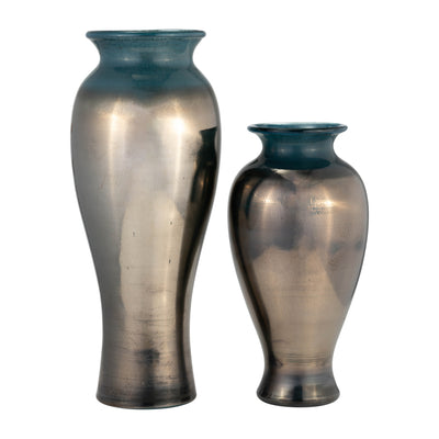 GLASS, 16H OLPE VASE, TEAL