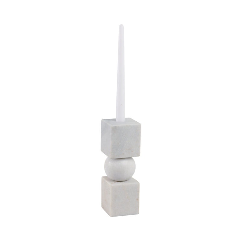 9x3 Chunky Marble Taper Holder, White