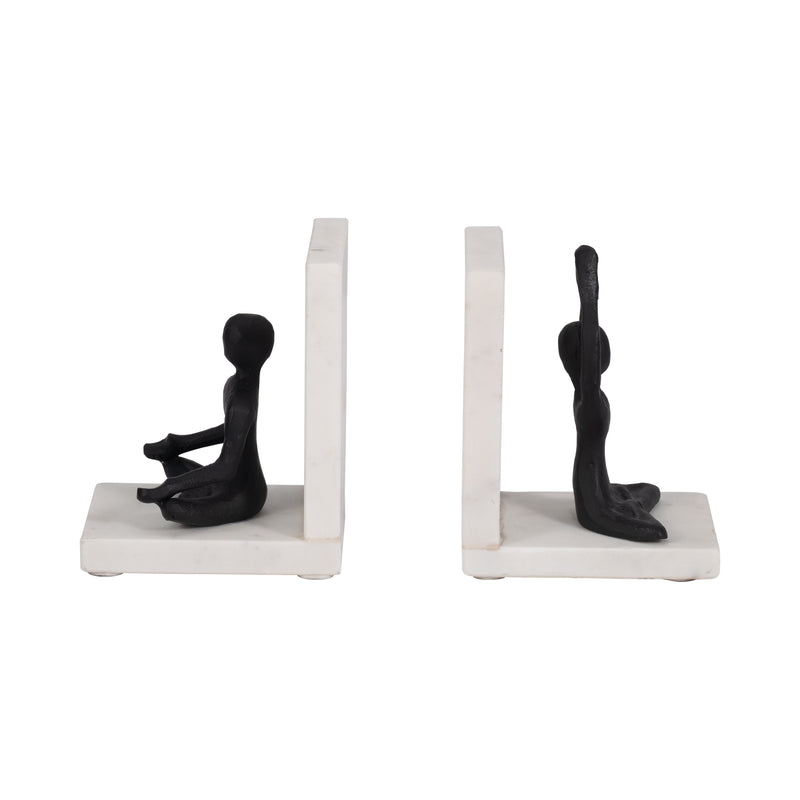 Metal, S/2 6 Yoga Ladies Bookends On Marble, Blk/