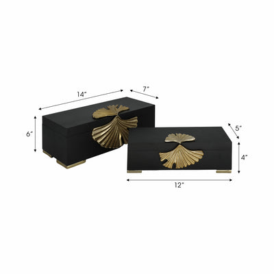 Metal, S/2 12/14 Black Gingko Boxes