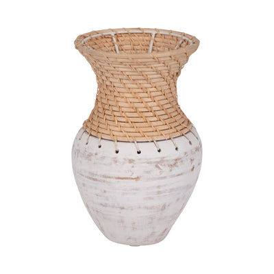 CLAY, 11 VASE WITH WOVEN TOP, WHITE/NATURAL