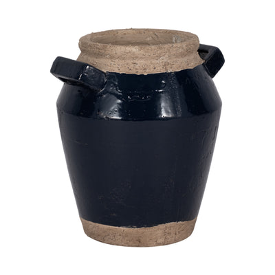 11 Squared Handle Terracotta Vase, Navy/tan