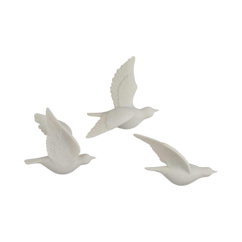 S/3 Horizon Quartz Resin Bird Wall Decor, White