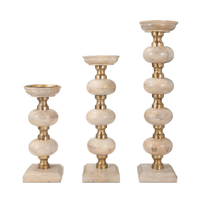 S/3 14/19/23 Sumpter Natural Wood Candle Sticks