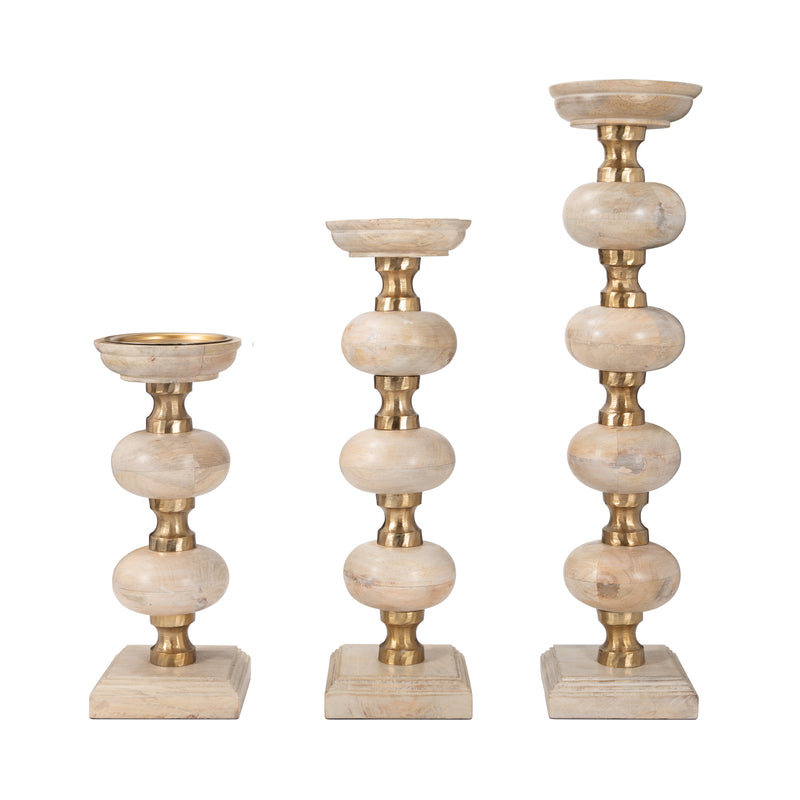 S/3 14/19/23 Sumpter Natural Wood Candle Sticks