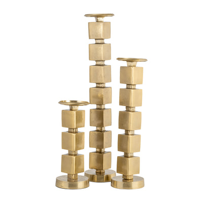 METAL, 24 STACKED CUBES CANDLEHOLDER, GOLD