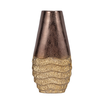 Metal, 16 Ridged Tall Vase, Black/gold