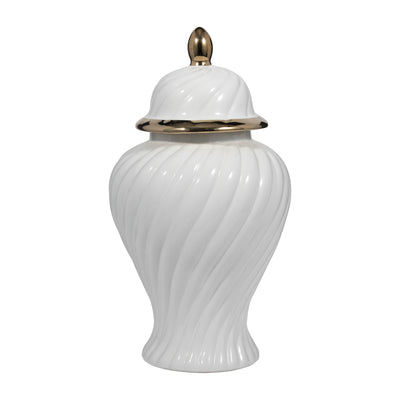 Cer, 20 Swirl Temple Jar, White/gold