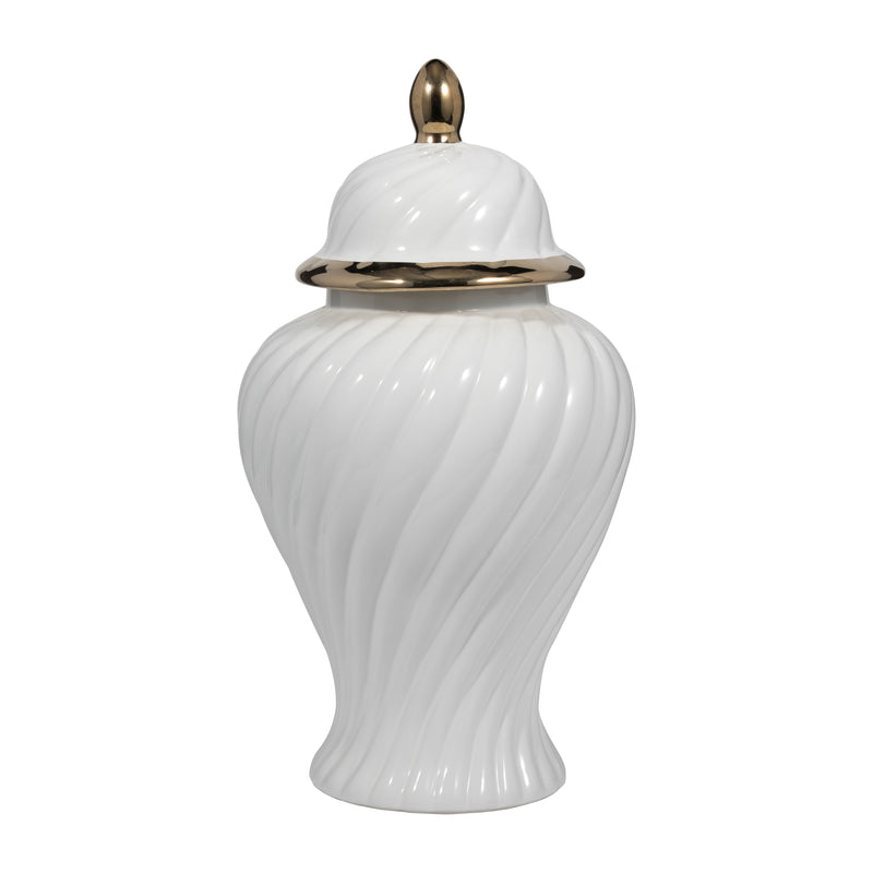 Cer, 20 Swirl Temple Jar, White/gold