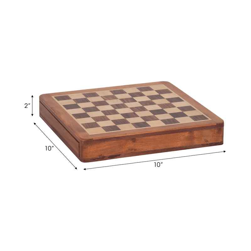 10 Acacia Wood Magnetic Chess Set, Natural