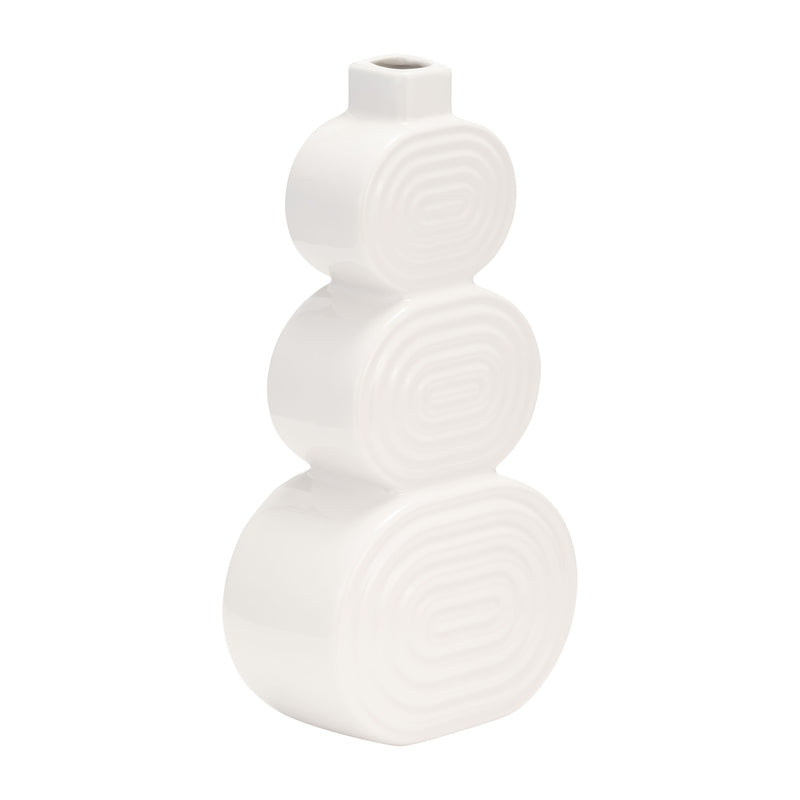 CER, 12 STACKED CIRCLES VASE, WHITE